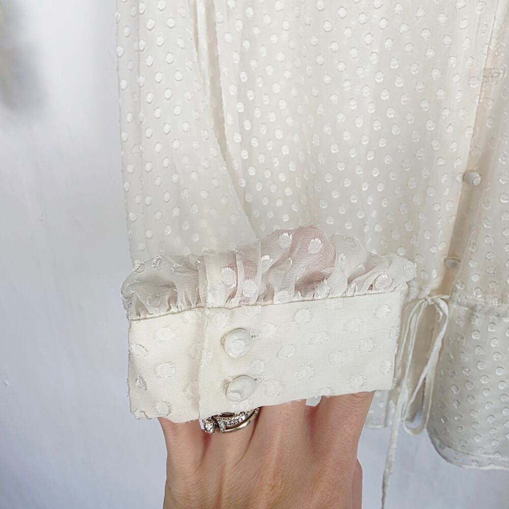 FRAME Button UP Blouse XL Off White Swiss Dot Silk Blend Sheer Boho Romantic - Picture 8 of 14